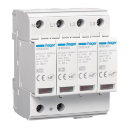 Hager - Parafoudre 4P débrochable 40KA type 2 avec voyant fin de vie et auxiliaire de contact - Réf : SPB440R