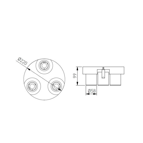 GTV Lighting - Luminaire plafond BLINK 2 - 3xGU10 - Noir - Réf : OS-BLND50W3-00