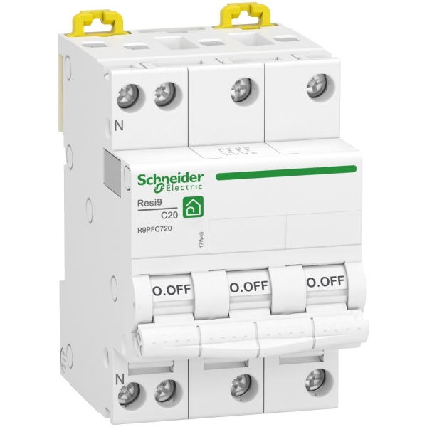 Schneider RESI9 - disjoncteur modulaire - 3P+N - 20A - courbe C - peignable - Réf : R9PFC720