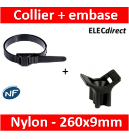 Ram - Collier de fixation nylon - noir - 260x9  + Embase à visser - Collier x100 (59126) +Embase x100 (59220)