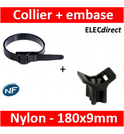 Ram - Collier de fixation nylon - noir - 180x9 + Embase à visser - Collier x100 (59118) +Embase x100 (59220)