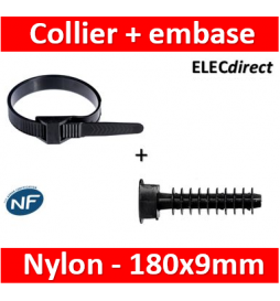 Ram - Collier de fixation nylon - noir - 180x9 + Embase D.8mm - Collier x100 (59118) +Embase x100 (59230)