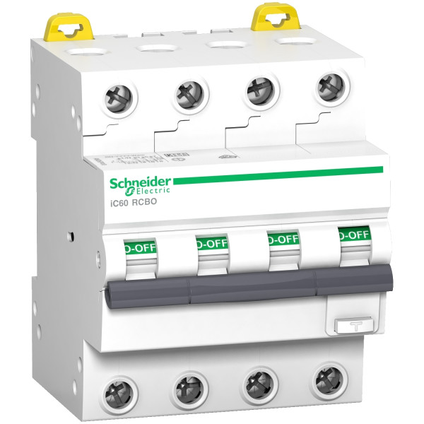 Schneider - Acti9 - Disjoncteur diff. iC60 RCBO - 400Vca - 4P - 20A - 30mA - Courbe C - 6kA - Type AC - Réf : A9D57420