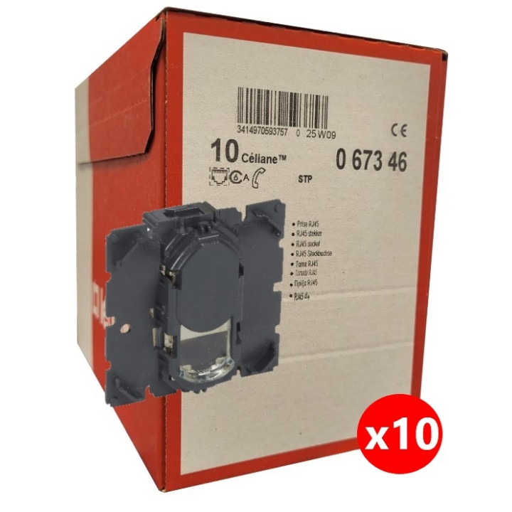 Legrand - Céliane - LOT de 10 Mécanismes Prise téléphone / informatique RJ45/TV STP Cat. 6A - Réf. : 067346x10