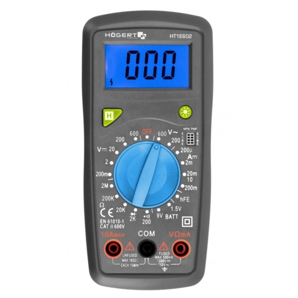 Multimètre numérique universel Hogert HT1E602, mesure jusqu’à 600V, catégorie de sécurité CAT III