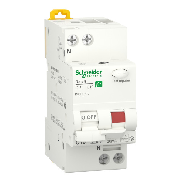 Schneider - Resi9 XP - disj diff - 1P+N - 10A - 30mA - courbe C - type Fsi - Réf : R9PDCF10