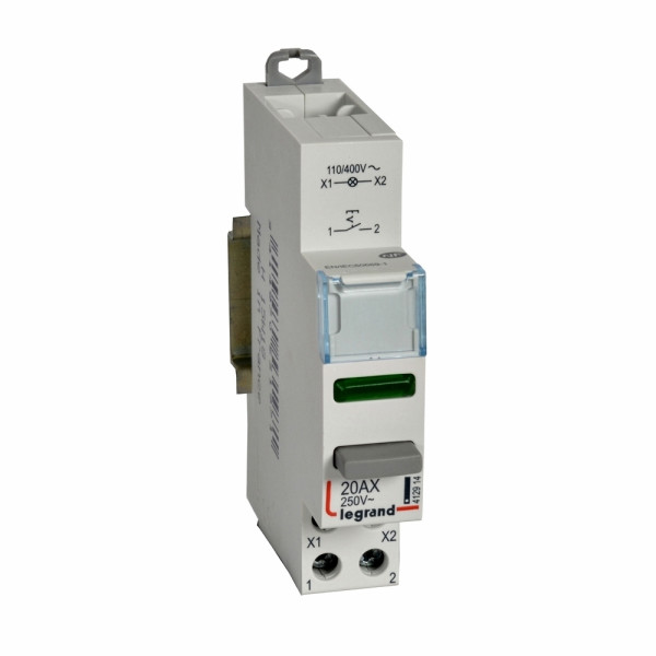 Legrand - Inter à Poussoir 20A double fonction - 250V - 1 NO + voyant vert - 412914