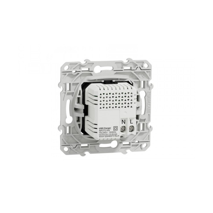 Schneider - Odace 2011 - Prise double USB - Type A+C - 2.4A - Blanc - Réf : S520401