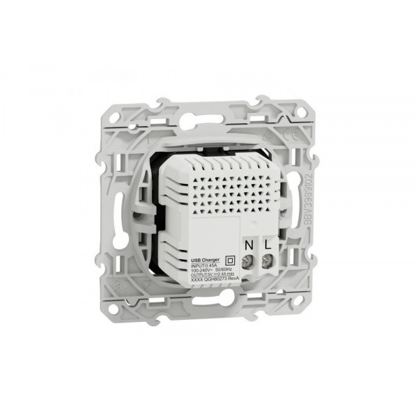 Schneider - Odace 2011 - Prise double USB - Type A+C - 2.4A - Blanc - Réf : S520401