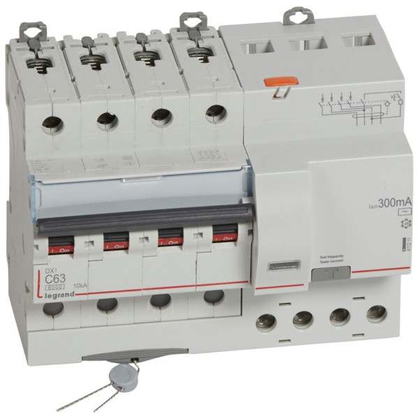 Legrand - Disjoncteur Différentiel - 4P - 63A - 300mA - Type AC - DX³ 6000A/10kA - Vis/Vis - Réf : 411211