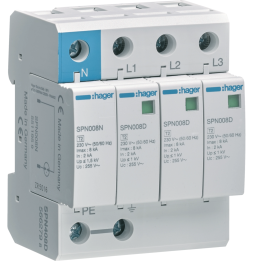 Hager - Parafoudre 4P débrochable 8kA avec indicateur - Réf : SPN408D