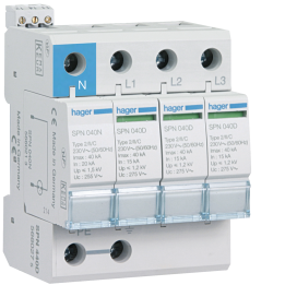 Hager - Parafoudre 4P débrochable 40KA type 2 avec voyant fin de vie - Réf : SPN440D