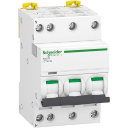 Schneider - Acti9 IDT40N - disjoncteur modulaire - 3p+n D 20A 6000A/10KA - A9P34720