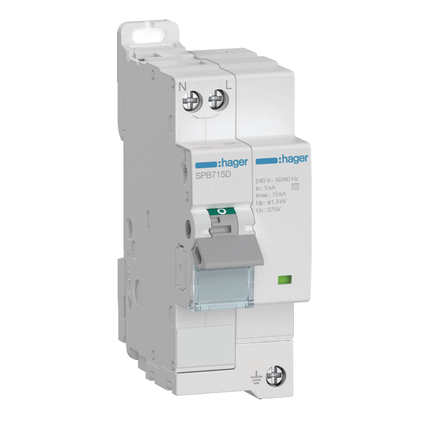 Hager - Parafoudre 2P auto-protégé 15KA type 2 avec voyant fin de vie - Réf : SPB715D