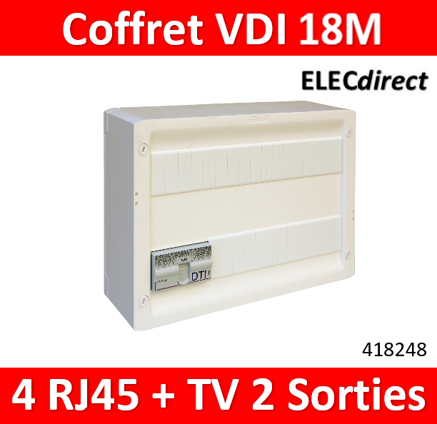 Legrand - Coffret VDI GRADE 2 avec brassage 18M STP - TV sur RJ45 - 4 RJ45 - 418248