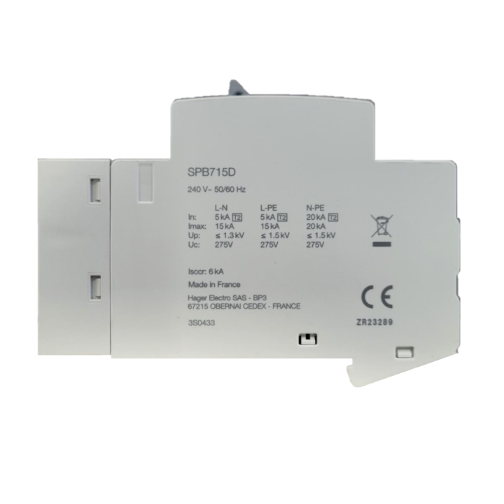 Hager - Parafoudre 2P auto-protégé 15KA type 2 avec voyant fin de vie - Réf : SPB715D