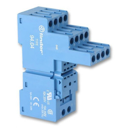 Finder - Support avec bornes à cage - Étrier métallique - Rail DIN - 10A - 250V - Bleu - Réf : 9404SMA