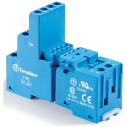 Finder - Embase Relais rail DIN - Support bornes à cage -  Étrier métallique - 10A - 250V - Bleu - Réf : 9404SMA