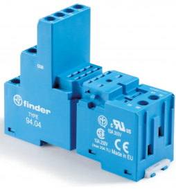 Finder - Embase Relais rail DIN - Support bornes à cage - 10A - 250V - Bleu - Réf : 9404SMA