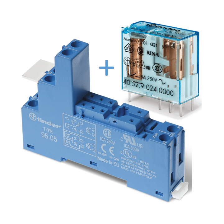 Finder - Relais Industriel 2RT - 24VDC + Embase Relais - Réf. : 405290240000+9505SPA