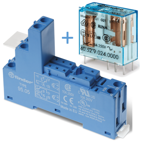 Finder - Relais Industriel 2RT - 24VDC + Embase Relais - Réf. : 405290240000+9505SPA