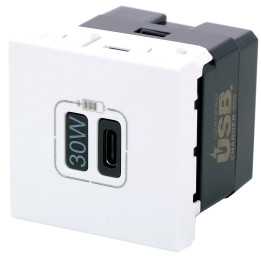Legrand - Chargeur Simple USB Type-C - 3A - 30W Power Delivery - 2 Modules- Blanc - Mosaic - Réf : 077585L