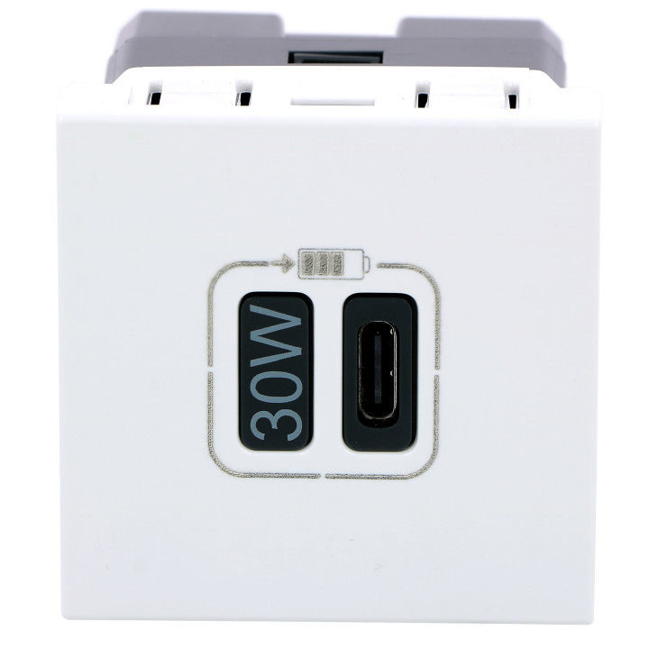 Legrand - Chargeur Simple USB Type-C - 3A - 30W Power Delivery - 2 Modules- Blanc - Mosaic - Réf : 077585L