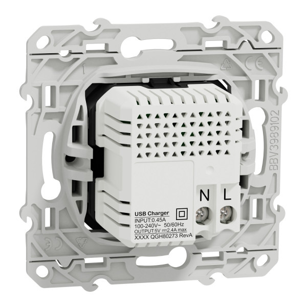 Schneider - Odace 2011 - Prise double USB - Type A+C - 2.4A - Anthracite - Ref : S540401