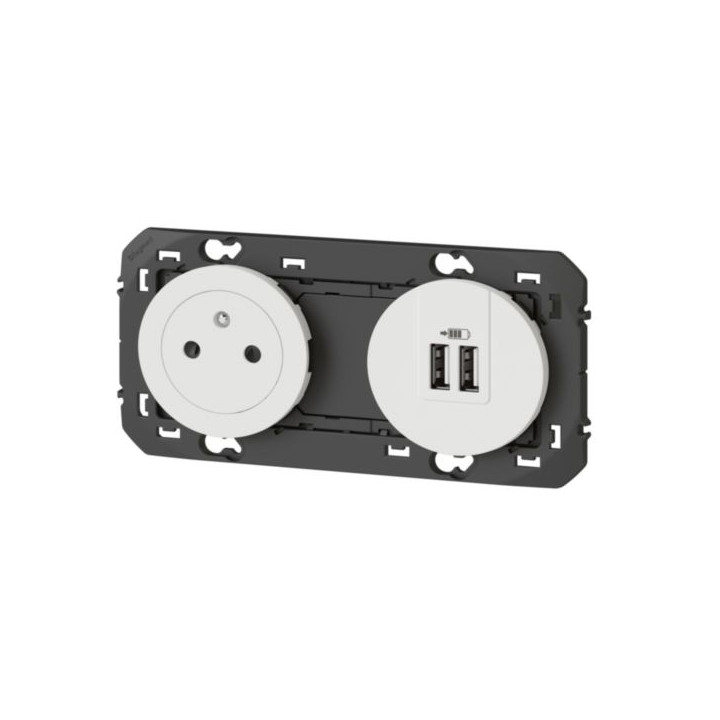 Legrand - Prise de courant 2P+T Surface + chargeur 2 USB Type-A Dooxie 3A précâblés - finition Blanc - Réf : 600342