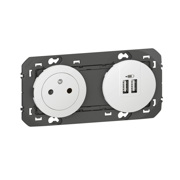 Legrand - Prise de courant 2P+T Surface + chargeur 2 USB Type-A Dooxie 3A précâblés - finition Blanc - Réf : 600342