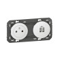 Legrand - Dooxie - Prise de courant 2P+T Surface + chargeur 2 USB Type-A 3A précâblés - 2 Poste - Blanc - Réf : 600342
