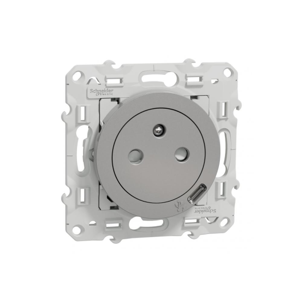 Schneider - Odace 2011 - Prise de courant Affleurante + USB Type C - Aluminium - Réf : S530089