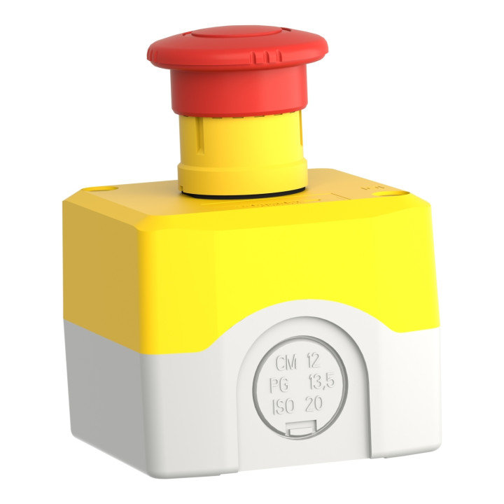 Schneider - boite jaune arrêt urgence rouge - pousser tourner - 1F+1O - Ø40 - Réf : XALK178E
