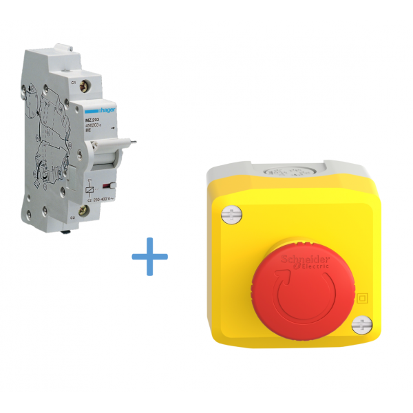 Hager - Déclencheur à émission de tension 230-415V AC - 110-130V DC + arrêt d'urgence - Réf : MZ203+XALK178E
