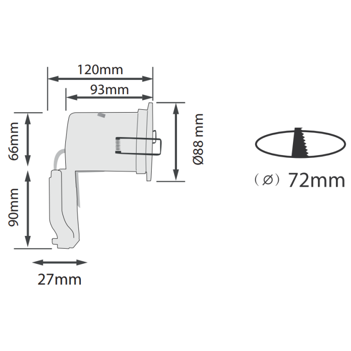 Miidex - Support Spot Fixe - étanche à l'air - Blanc - D.88mm - BBC - Réf : 7718