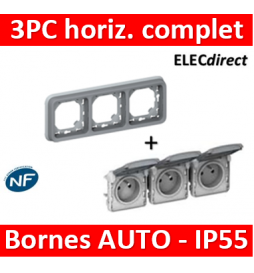 Legrand Plexo - Triple prise de courant 2P+T 16A 230V - horizontal - encastré - IP55/IK07 - 069687+069564