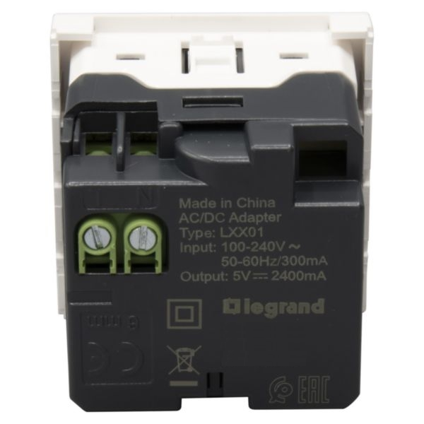 Legrand - Prise chargeur USB Type A 230V / 5V - 2 Ports - Réf : 278594L