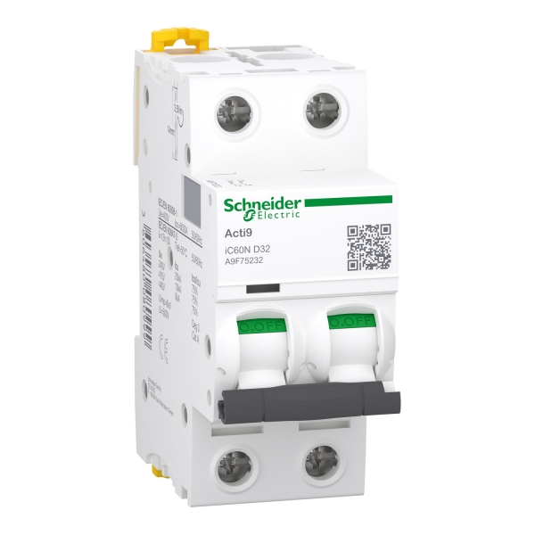 Schneider - Acti9 - iC60N - Disjoncteur - 2P - 32A - 6kA - courbe D -  Réf : A9F75232