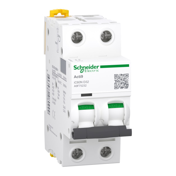 Schneider - Acti9 - iC60N - Disjoncteur - 2P - 32A - 6kA - courbe D -  Réf : A9F75232
