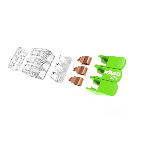 WAGO - Boîte de 50 Bornes GREEN Range auto fils souple / rigide 3 x (0,2 à 4mm2) - Réf : WAG 221-423