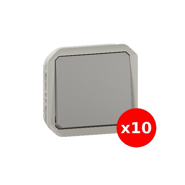 Legrand Plexo - LOT de 10 interrupteurs ou Va-et-Vient - composable - étanche 10A - 250V - IP55/IK08 - Réf : 069511Lx10