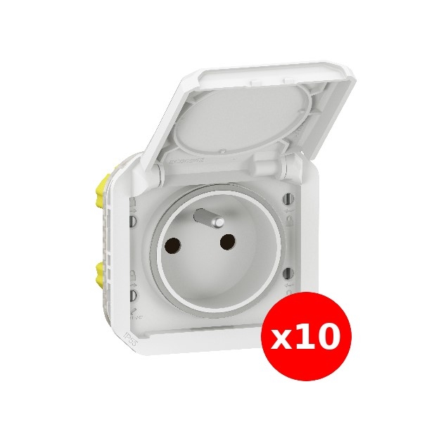 Legrand Plexo - LOT de 10 prises de courant 2P+T - 16A - 250V - composable - étanche - IP55/IK08 - Blanc - Réf : 069621Lx10