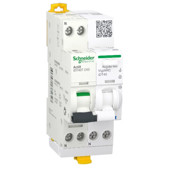 Schneider - Acti9 iDT40 - Disjoncteur 40A + Module détecteur arc différentiel 30mA ASI 1PN 40A - Réf : A9P22640+A9TYA4640