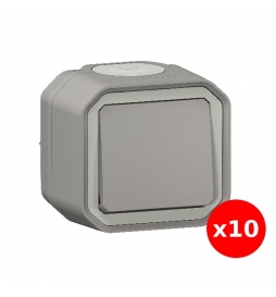 Legrand - LOT de 10 Interrupteurs / Va-et-vient étanche Plexo Saillie - 10AX - 250V - IP55 - IK08 - Gris - Réf : 069711Lx10