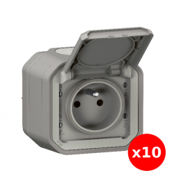 Legrand - LOT de 10 prises de courant 2P+T 16A étanche Plexo Saillie- IP55/IK08 - Gris - Réf : 069731Lx10
