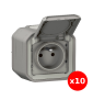 Legrand - Plexo L - LOT de 10 prises de courant 2P+T - Saillie - Gris - Ref. : 069731Lx10