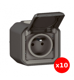 Legrand - LOT de 10 prises de courant 2P+T 16A étanche Plexo Saillie - IP55/IK08 - 250V - Anthr - Réf : 069791Lx10