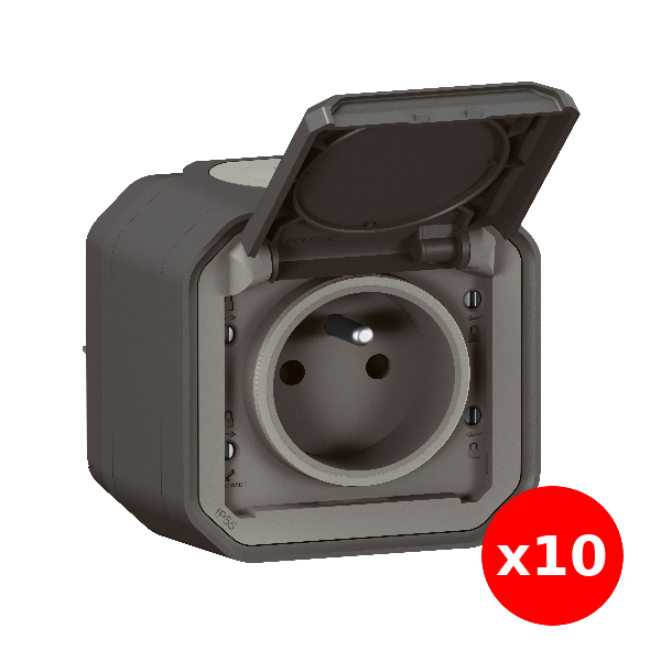 Legrand - LOT de 10 prises de courant 2P+T 16A étanche Plexo Saillie - IP55/IK08 - 250V - Anthr - Réf : 069791Lx10
