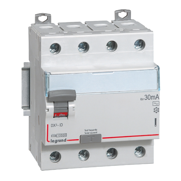 Legrand - Inter diff DX³-ID - vis/vis - 4P- 400V- 63A - type AC - 300mA - départ bas - 4M - Réf : 411666