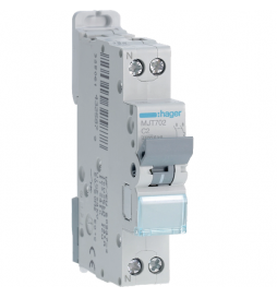HAGER - Disjoncteur - 1P+N - 2A - VIS/VIS - Courbe C - 6KA - Réf : MJT702